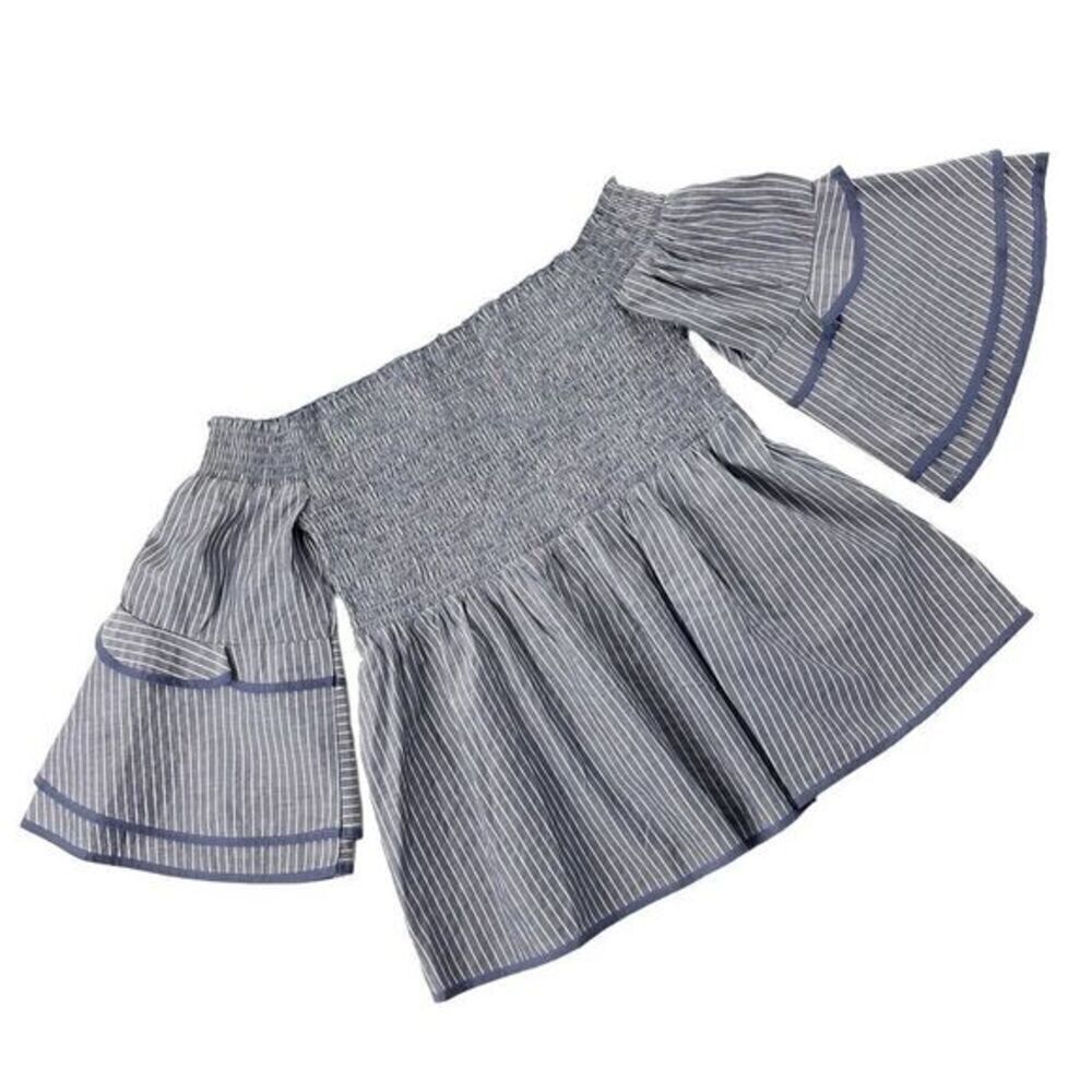 American Eagle Outfitters Off-Shoulder Smocked Babydoll Pinstripe Blouse Size S